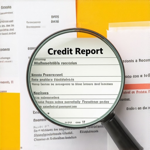 Deep Dive into Credit Report Errors Magnifying glass inspecting credit report errors with surrounding documents and receipts.
