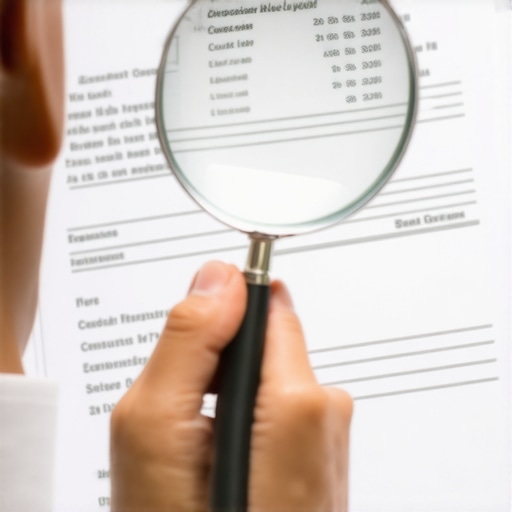 Person analyzing credit report for inaccuracies.