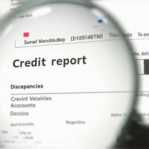 Detecting Credit Report Errors Magnifying glass over credit report highlighting errors and discrepancies