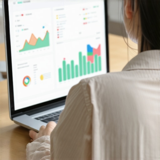 Person reviewing credit report and score graphs on a laptop.