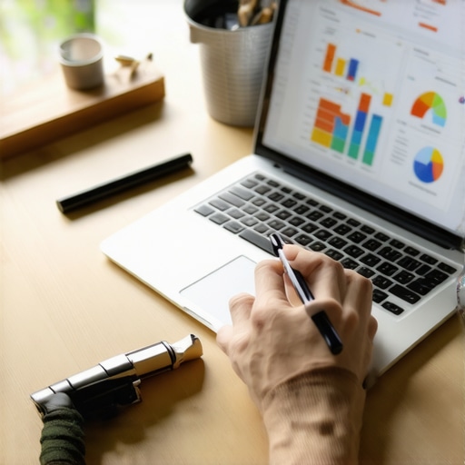 Digital credit management tools in use Person analyzing credit report data on a laptop with financial icons and charts