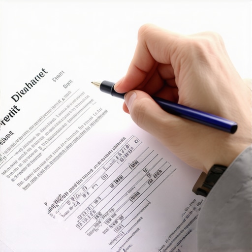 Person reviewing credit report for errors with a pen