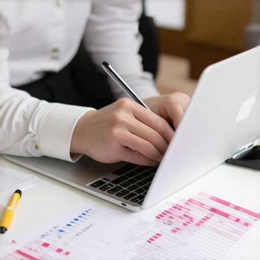 A workspace with laptop and smartphone showing credit report and score management tools.