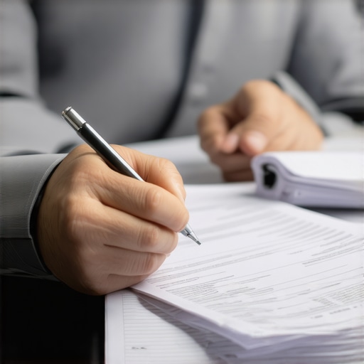 Person reviewing credit documents with a laptop and files for credit repair