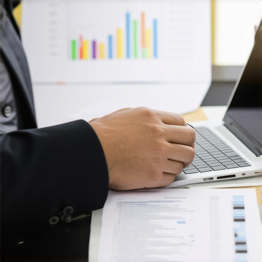 Person Analyzing Credit Data Individual working on credit report analysis with laptop and charts.