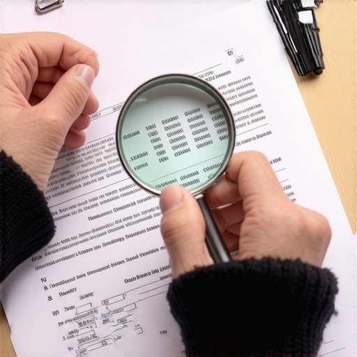 Person analyzing credit report for errors and improvement opportunities.