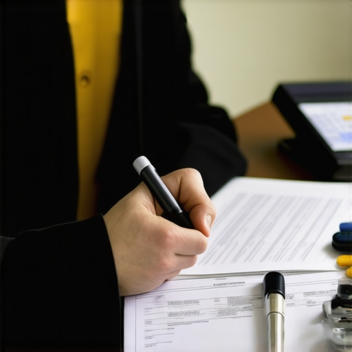 Reviewing Credit Report at Credit Union Person examining credit report documents at a credit union branch