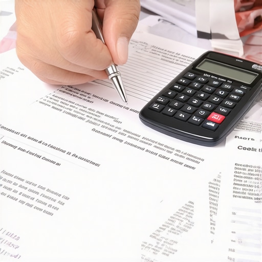 Person analyzing credit report with tools to improve credit score
