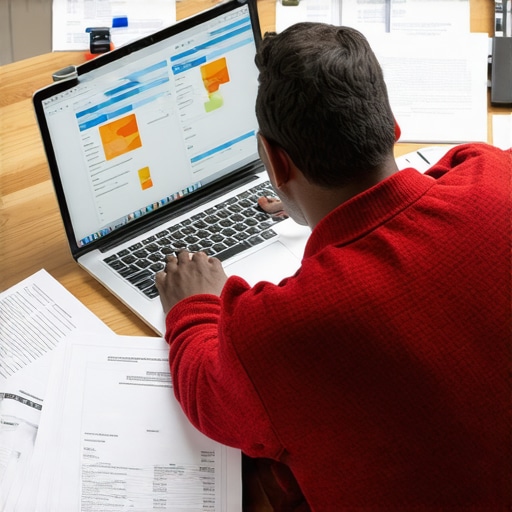 Person analyzing credit reports on a laptop with financial documents