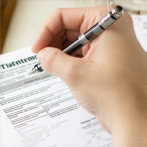 Person analyzing bank statements to gather evidence for credit report correction