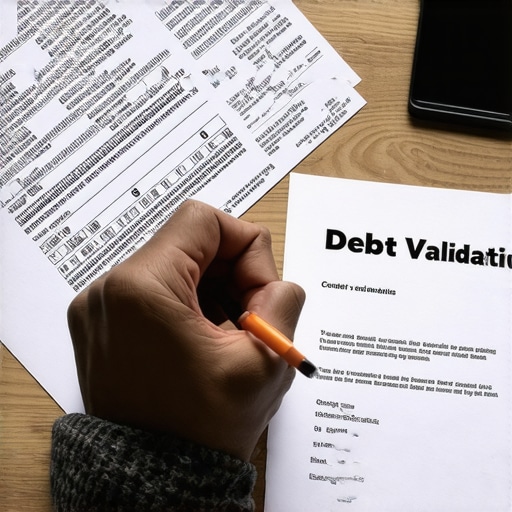 Person filling out a debt validation letter at a desk with credit reports nearby.