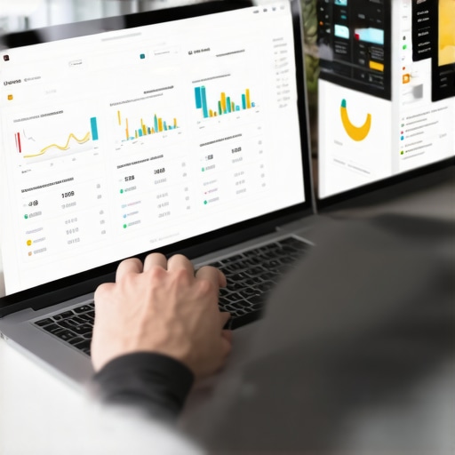 A person managing credit scores with financial software and charts on a laptop screen.