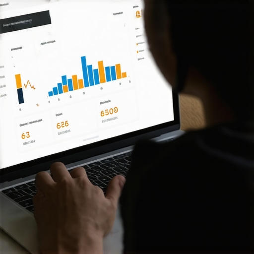 Person analyzing financial data on a laptop with credit score visuals