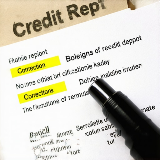 Dispute Errors in Credit Report Credit report with highlighted errors and a pen pointing to corrections