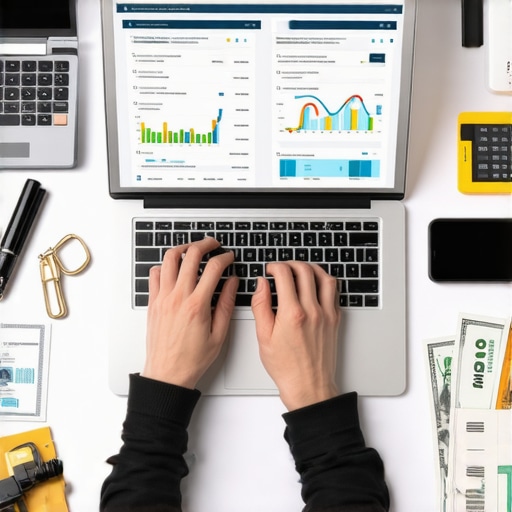 Effective Credit Management Tools in Action Person analyzing credit reports on a laptop with financial data and tools