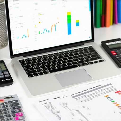 Effective Credit Monitoring Desk A desktop workspace with credit monitoring tools and financial data for credit building.