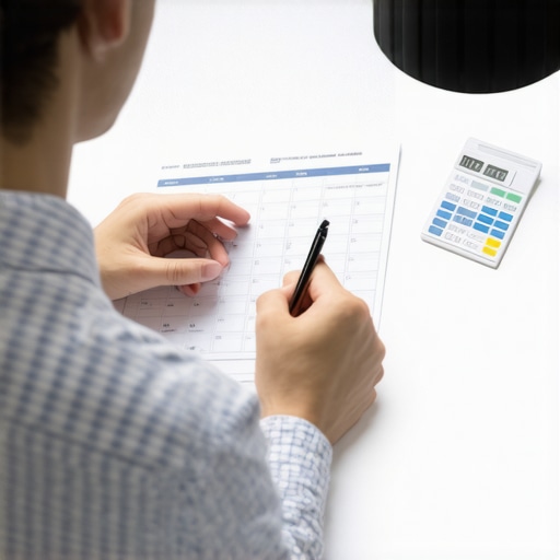 Person analyzing credit report and planning payments with calendar