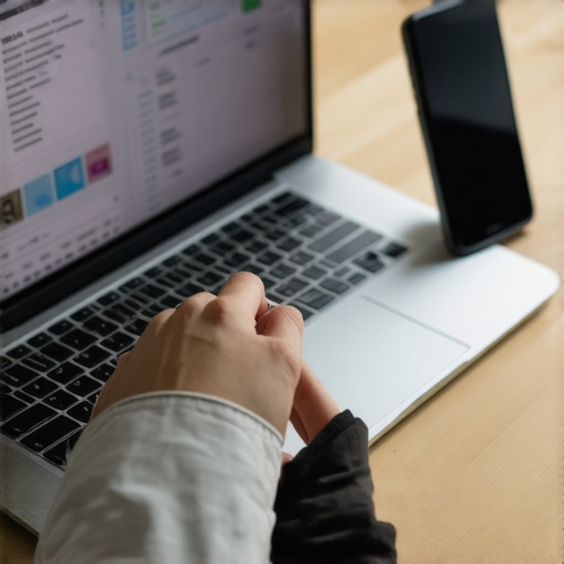 Person analyzing credit report on laptop with mobile phone, illustrating telecom payment management.