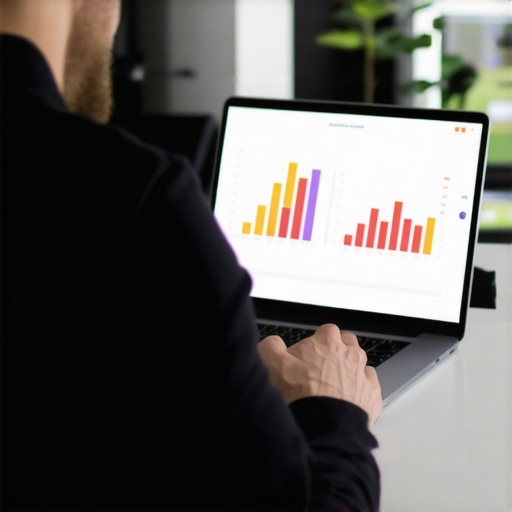 Person analyzing credit report data on a computer with financial visuals.