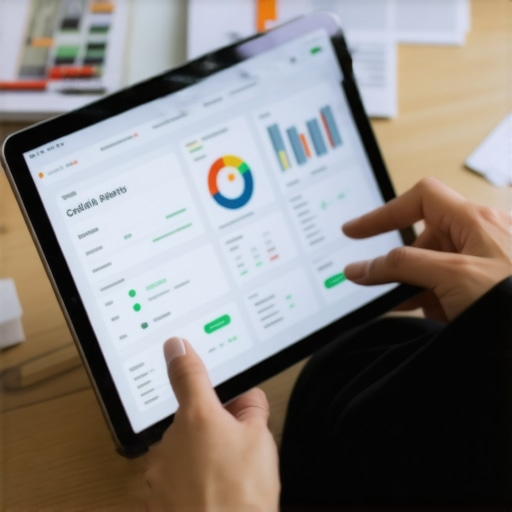 Monitoring Credit Reports with Technology Person analyzing credit reports on a tablet with financial tools nearby
