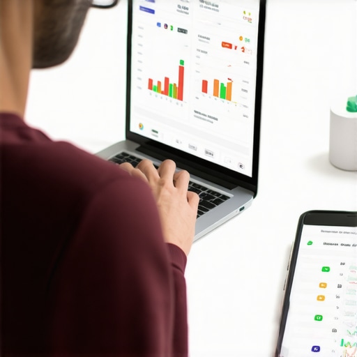 Proactive Credit Management Tools Person monitoring credit score and financial apps on laptop and smartphone.