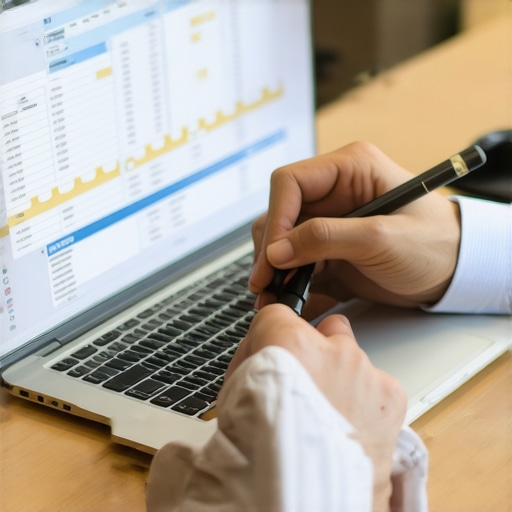 Person analyzing credit report on laptop for errors and discrepancies