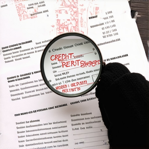 Reviewing Credit Report for Errors Close-up of a person examining credit report details with a magnifying glass