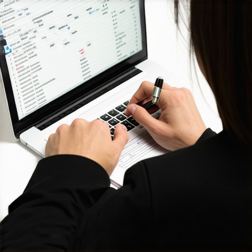 Person analyzing credit report documents on a laptop for credit repair