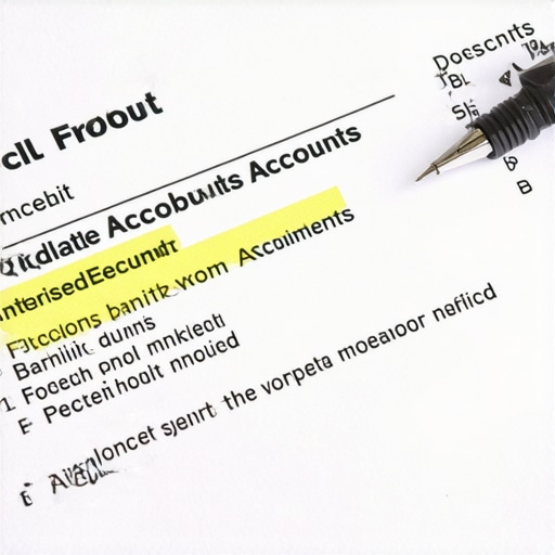 A person reviewing a credit report with marked outdated accounts and a pen.