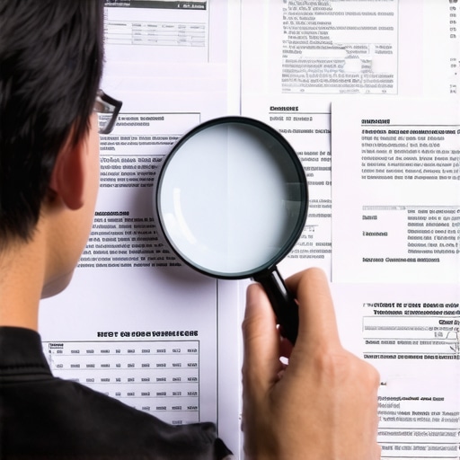 A detailed close-up of a credit report being thoroughly examined to identify and correct errors that impact FICO scores.