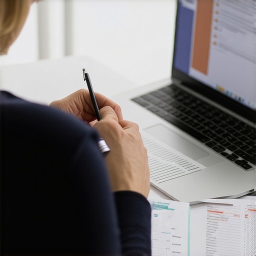 Using Credit Monitoring Tools Effectively A person analyzing credit reports on their laptop with financial documents nearby.