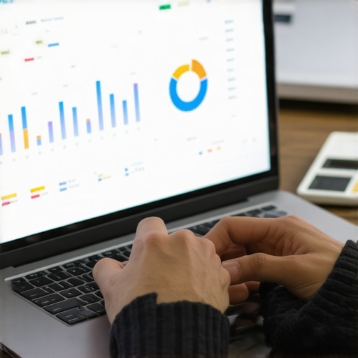 Person managing credit reports and disputes on a laptop with organized files and charts