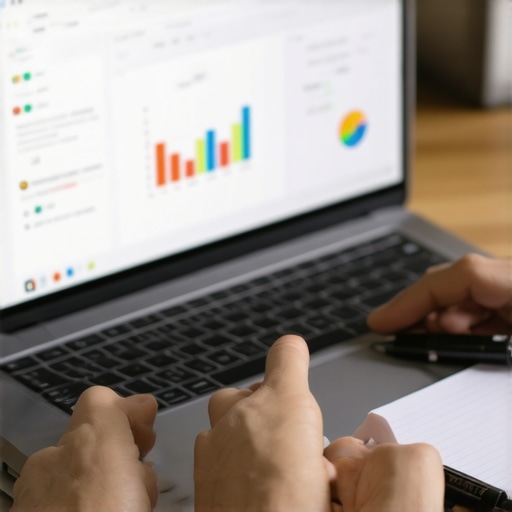 Person reviewing credit reports and managing financial documents digitally.