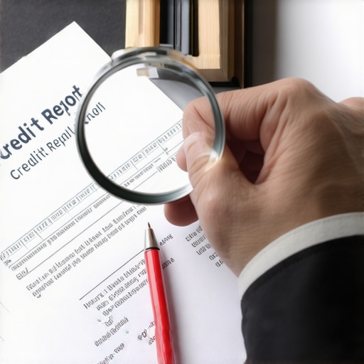 Advanced Credit Report Audit and Manual Review Close-up of a magnifying glass over a paper credit report representing a manual dispute review.