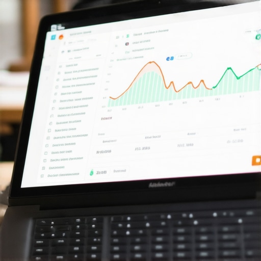 A laptop screen displaying a credit score improvement chart and a maintenance checklist for FICO optimization.