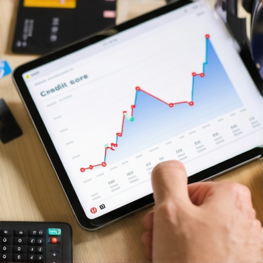 Person analyzing credit score growth on a digital graph for advanced FICO optimization.