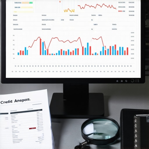 Analyst desk with credit report and financial charts showing credit repair strategy
