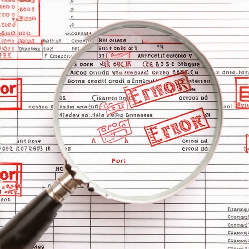 Analyzing Credit Report Errors A magnifying glass highlighting errors on a credit report for manual review.