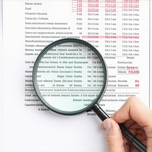 Magnifying glass examining a credit report for errors and inaccuracies.