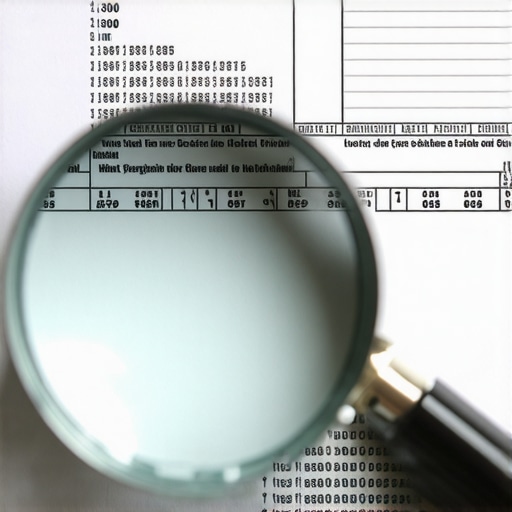 A magnifying glass focusing on technical data on a paper credit report to identify a data furnisher.