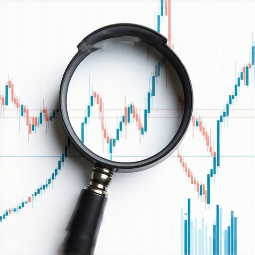 A magnifying glass inspecting a 24-month credit history graph illustrating trended data for FICO 10T.