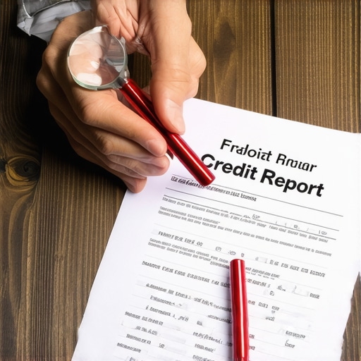 Auditing a Credit Report for Errors A person reviewing a paper credit report with a magnifying glass for dispute errors.