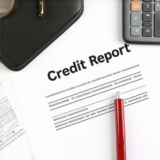 Auditing a Credit Report for Errors A credit report with a red circle around a balance error and a magnifying glass on a desk.