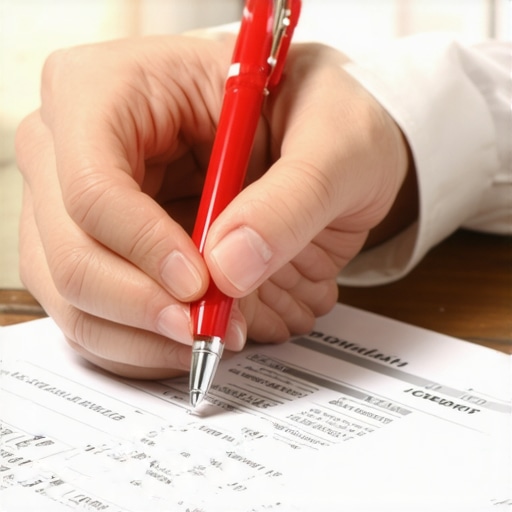 Hands highlighting errors on a paper credit report