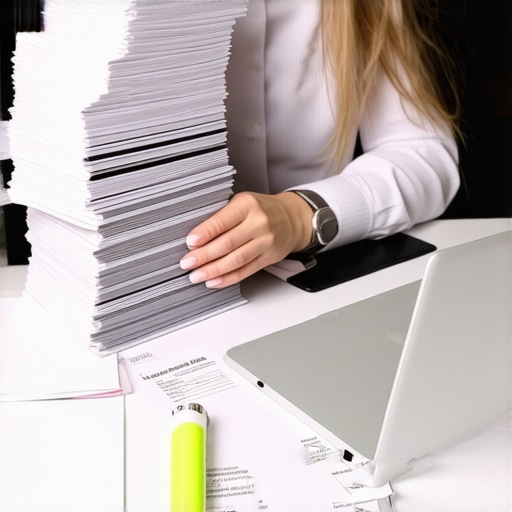 Man organizing paper trail documentation for a credit dispute.