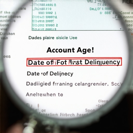 A magnifying glass focusing on critical dates on a credit report to prevent re-aging errors.