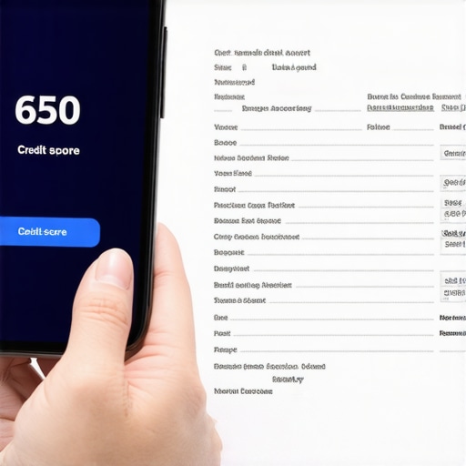 A person comparing their mobile credit app score with a detailed physical credit bureau report.