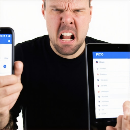 A person looking at different credit scores on two digital devices.