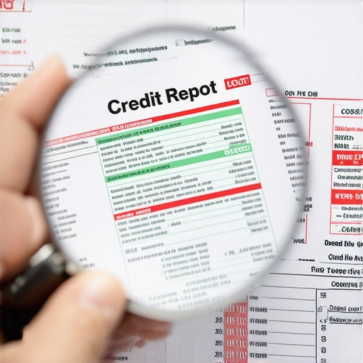 A magnifying glass analyzing a credit report for FICO optimization.