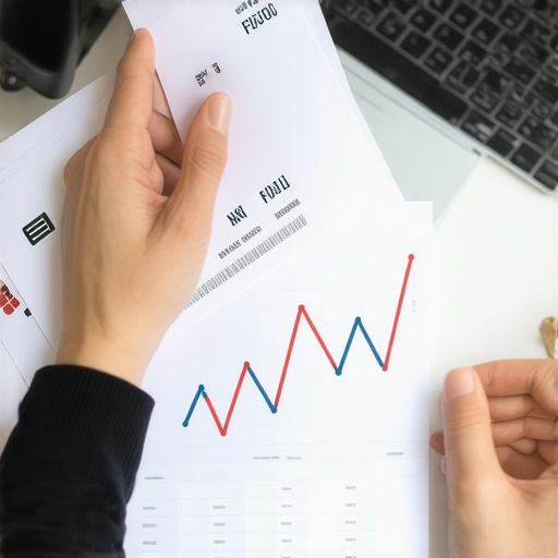 Hands organizing credit dispute letters and certified mail receipts for FICO score maintenance.